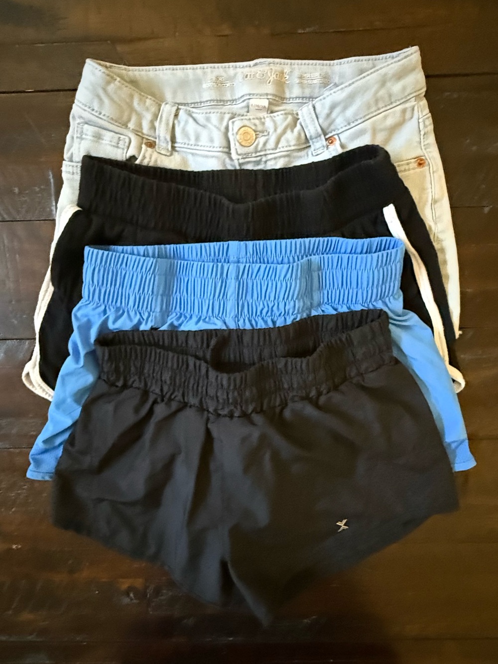 Girls Shorts, Size 10/12, Four Pack Bundle - 1 Denim & 3 Athletic Pull-Ons